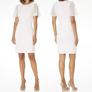 Calvin Klein White Chiffon-Sleeve Sheath Dress
